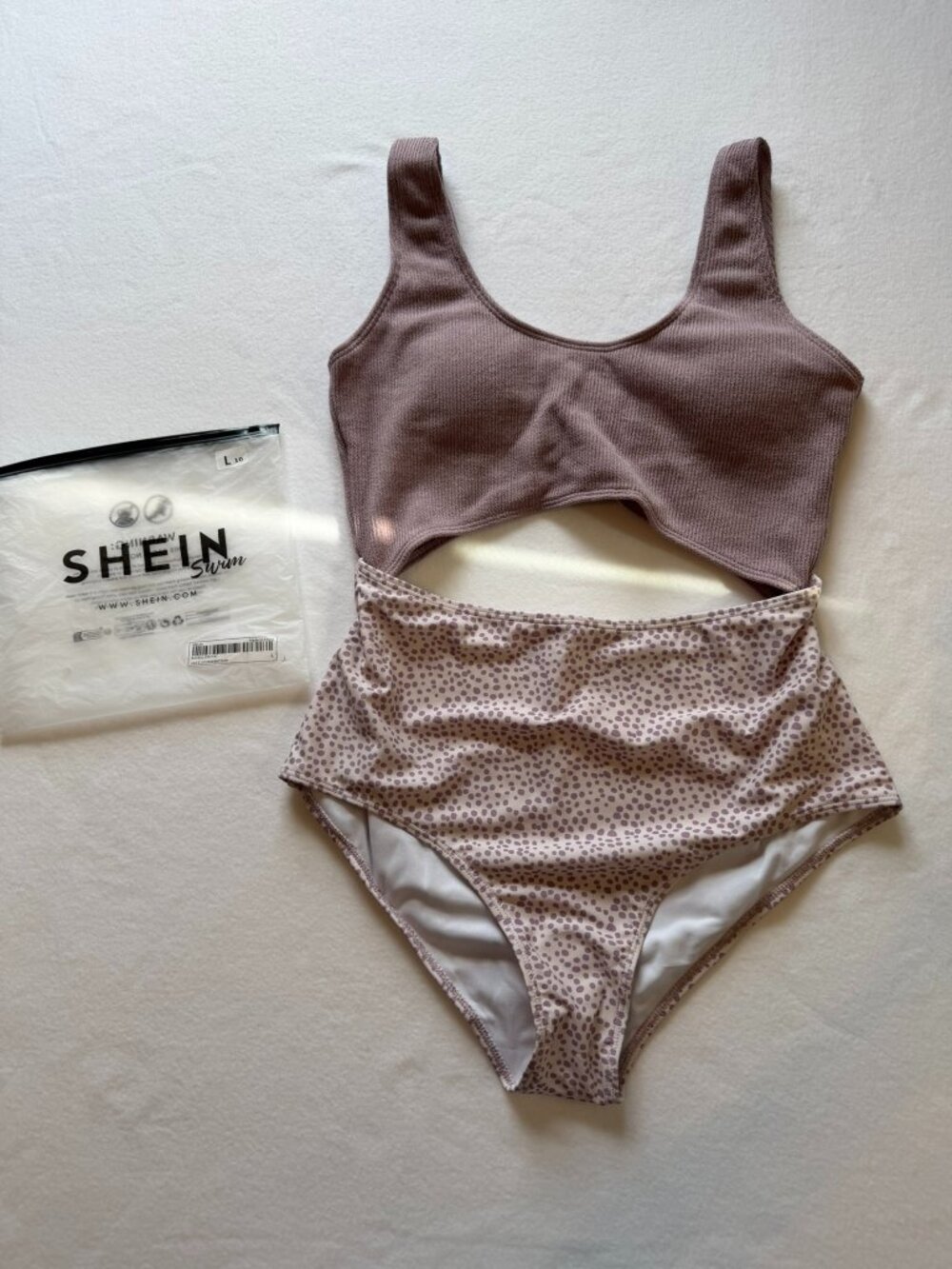 Shein One Piece Swimsuit L Lavender Polka Dot Removable Pads